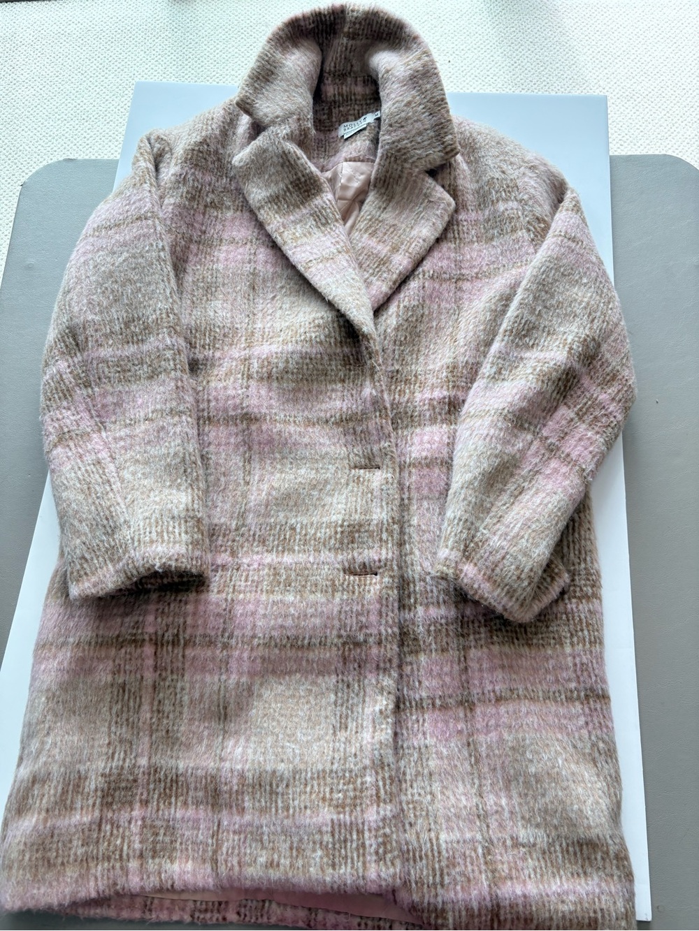 Molly Bracken Pink and Tan Plaid Teddy Jacket